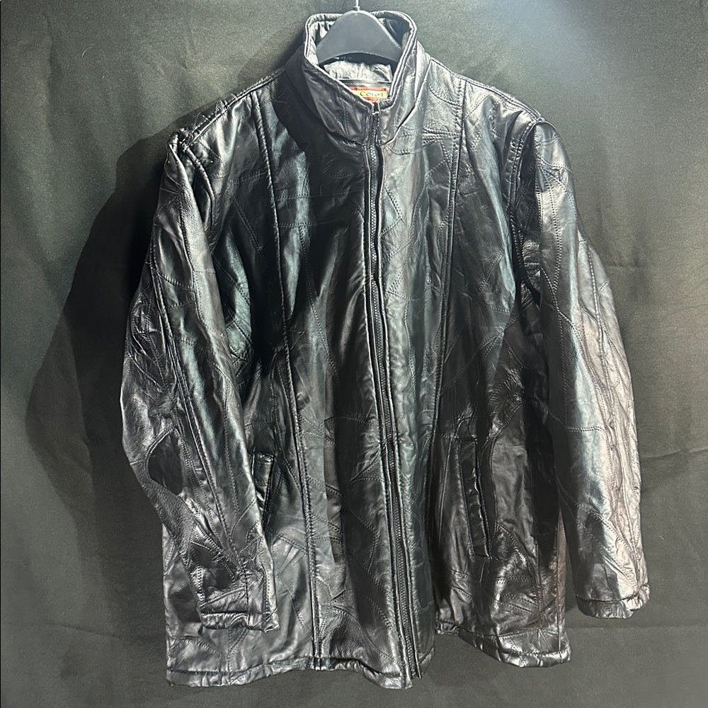 Black Faux Leather Jacket with off Stitching Design.